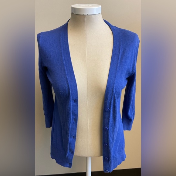 Gap royal blue button up 100% Cotton vneck 3/4 sleeve cardigan womens size Small - Picture 3 of 10